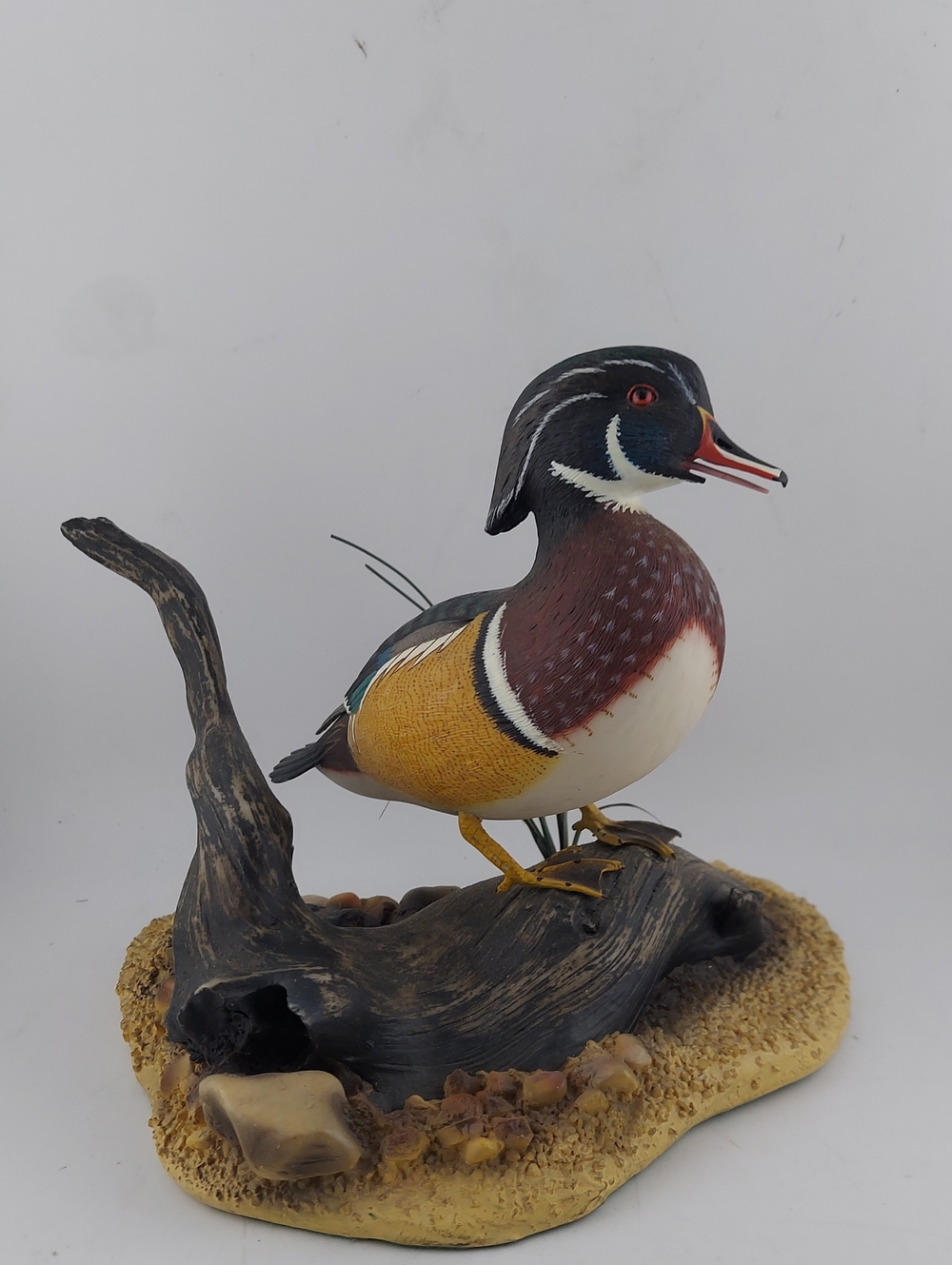 Ceramic  Duck Figurine Decorative Bird Statue in Brown, Yellow and White